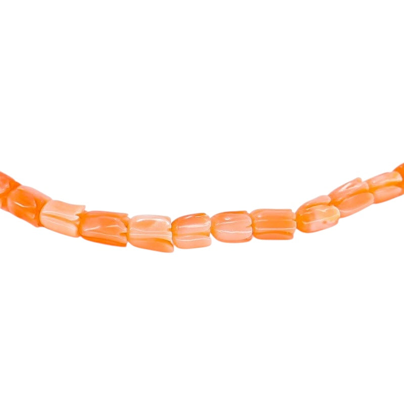 Vintage Carved Tulip Bud Salmon Pink Coral Necklace 15.5” 11.5 g