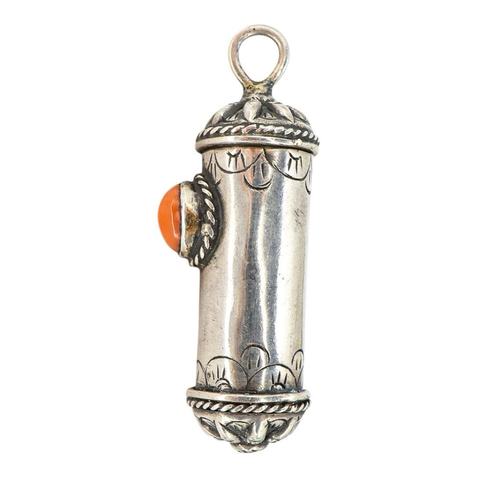 Vintage Silver Ghau Prayer Box Amulet Pendant W Coral Cabachon