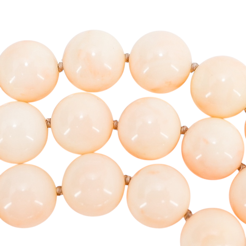 Blush Pink Angel Skin Momo Coral Necklace - New Strung w NOS Beads - 9mm 49g 18”