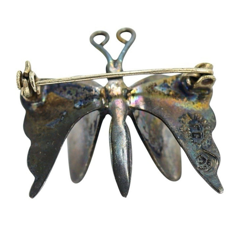 Vintage Taxco FG Sterling Silver Abalone Butterfly Brooch 3D Eagle #3 “FG” Mark