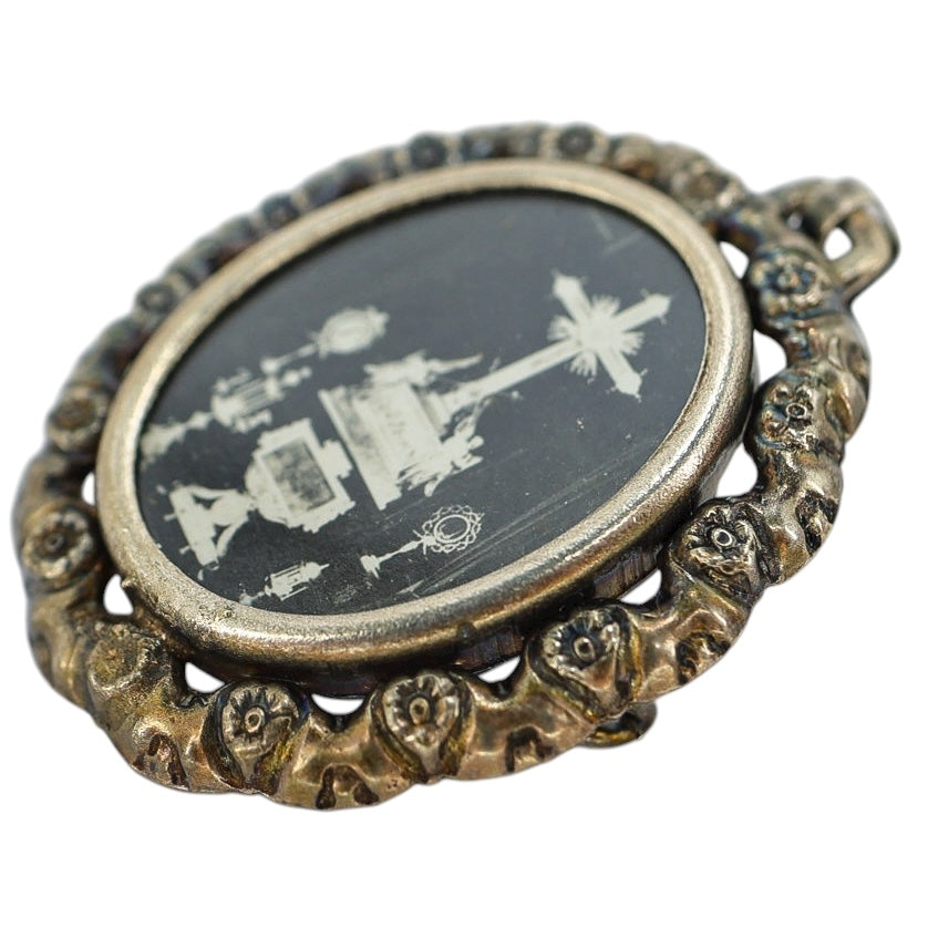 Antique Catholic Devotional Photo Brooches / Pendants - Set Of 2