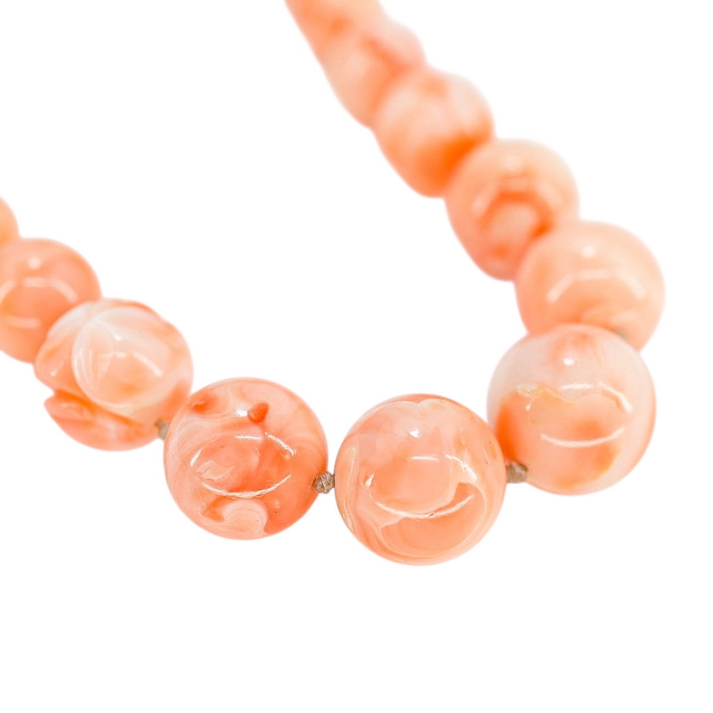 Salmon Pink Peach Momo Coral Necklace - New Strung w NOS Beads - 40g 18”