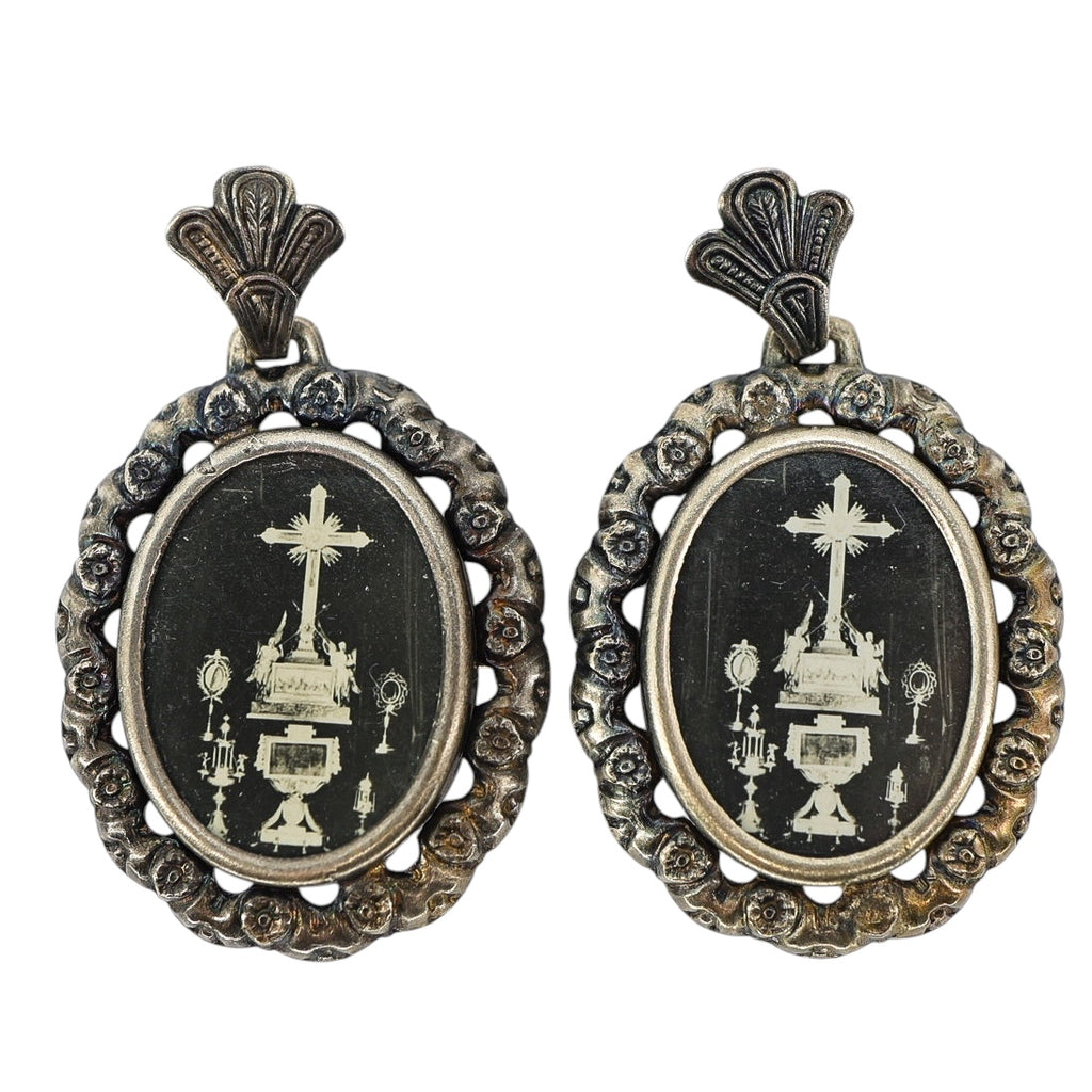 Antique Catholic Devotional Photo Brooches / Pendants - Set Of 2