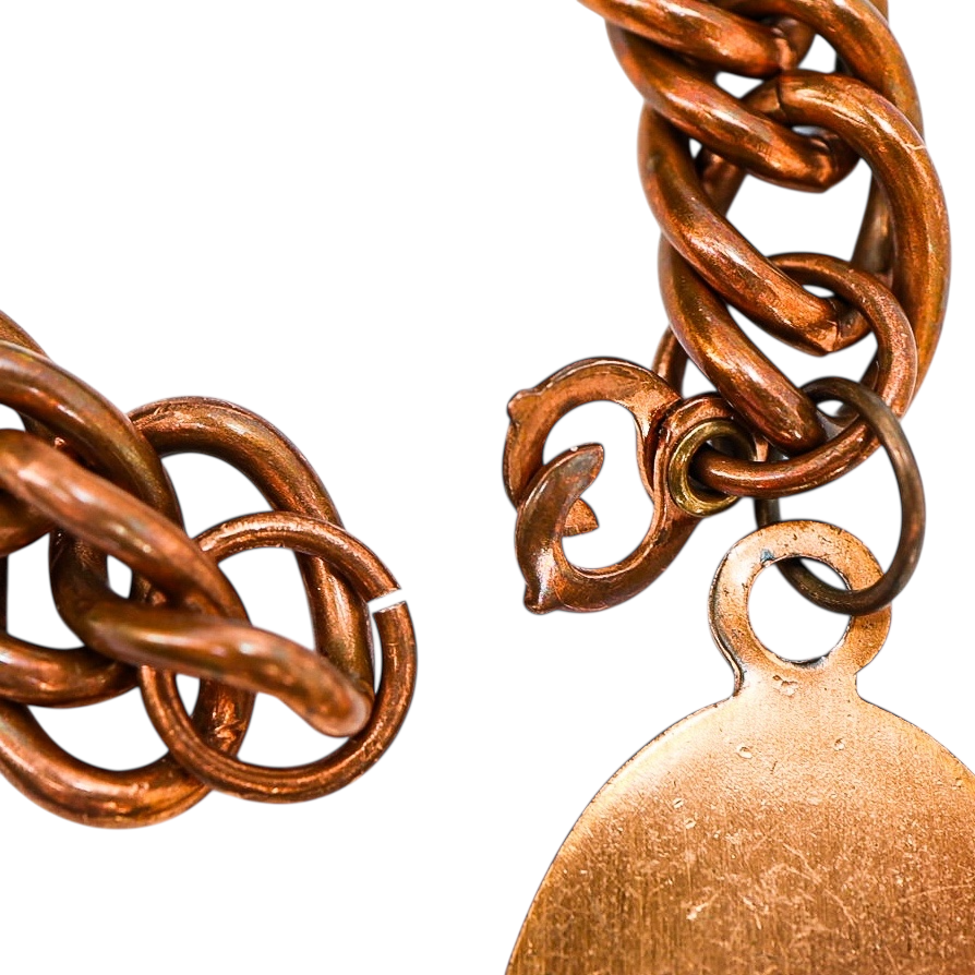 Vintage Solid Copper Curb Chain Bracelet with Bell Trading Post Roadrunner Charm – Southwestern Style