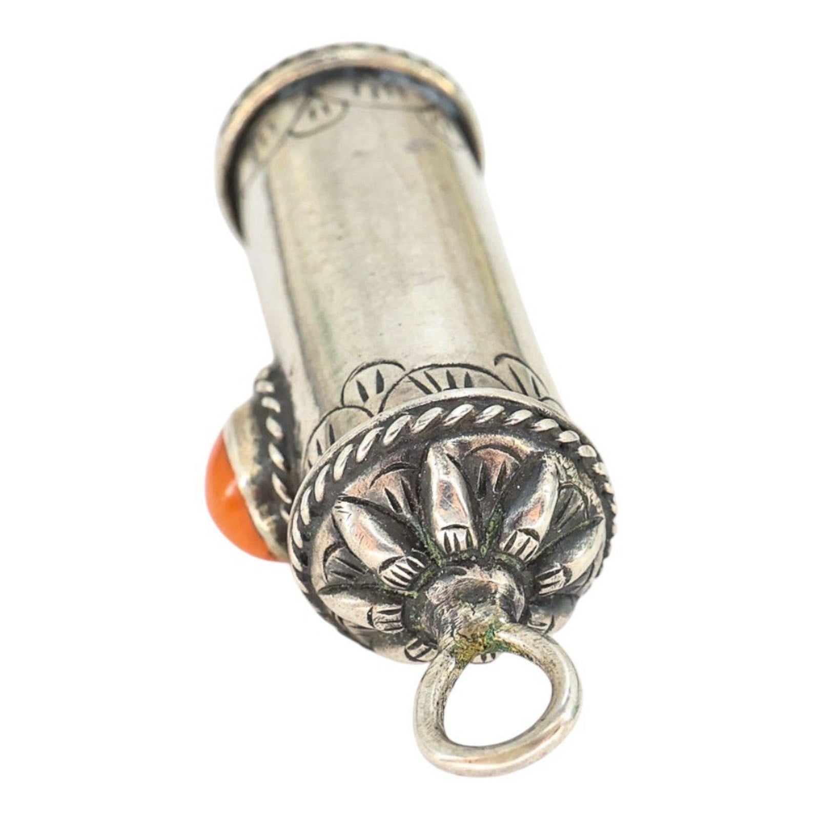 Vintage Silver Ghau Prayer Box Amulet Pendant W Coral Cabachon