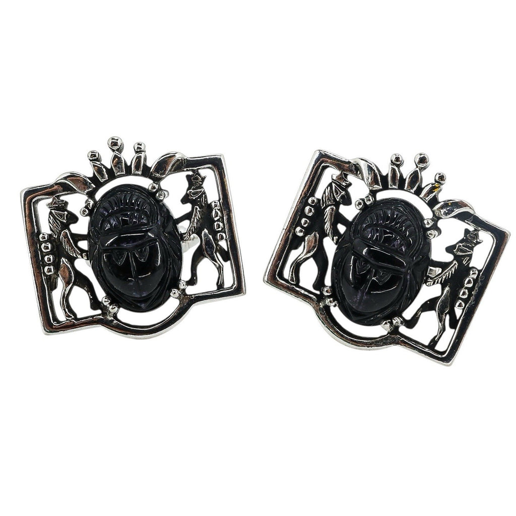 Hickok Egyptian Revival Scarab Cufflinks – Lions & Crown