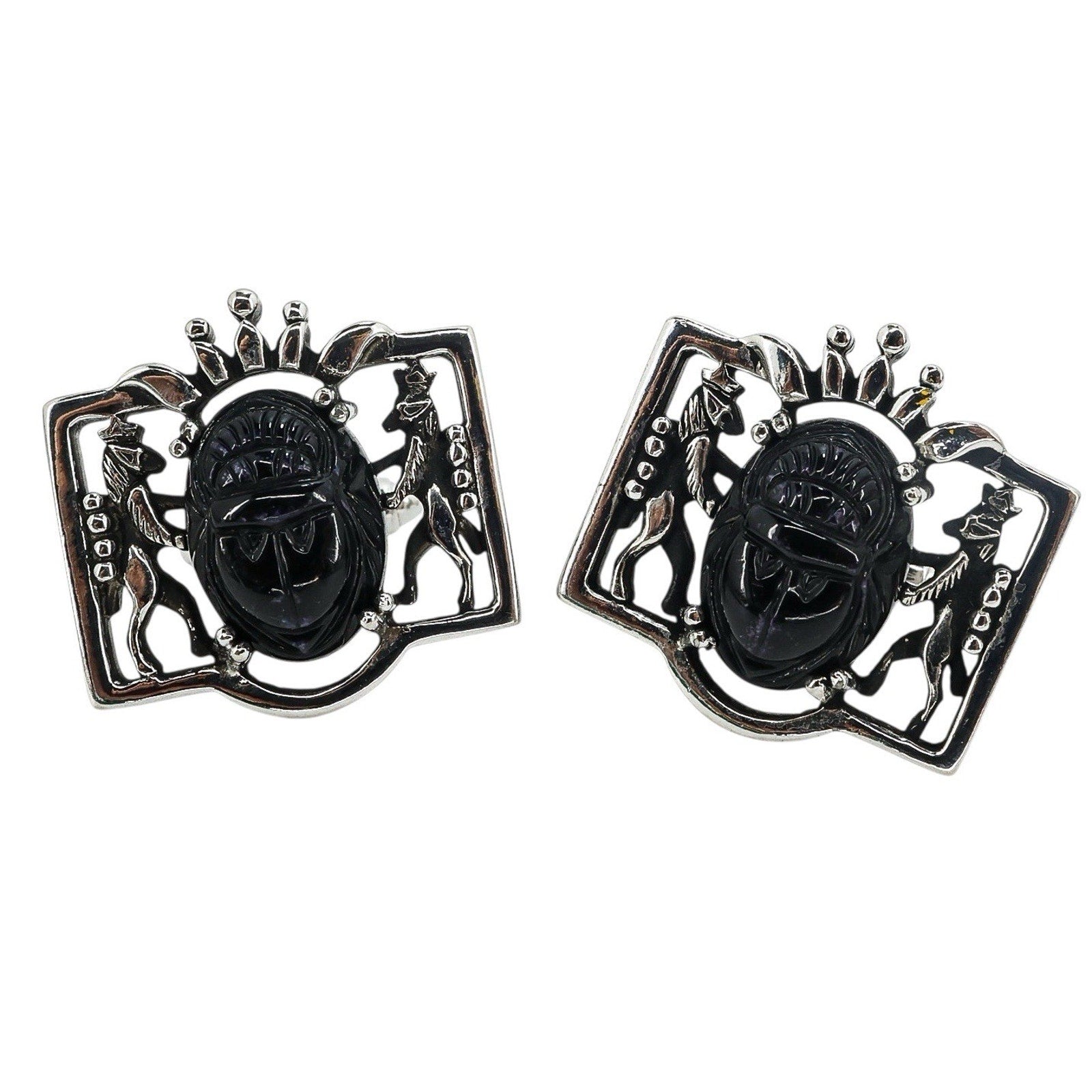 Hickok Egyptian Revival Scarab Cufflinks – Lions & Crown