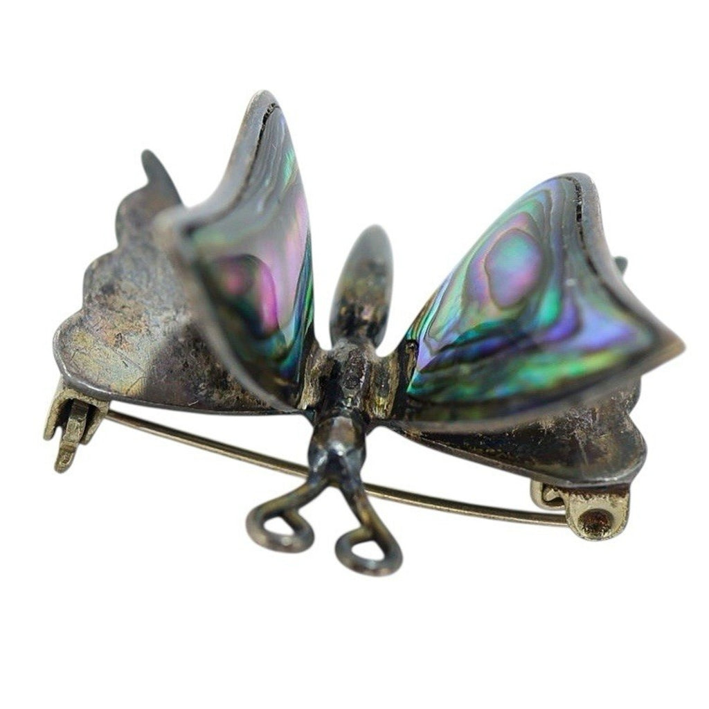 Vintage Taxco FG Sterling Silver Abalone Butterfly Brooch 3D Eagle #3 “FG” Mark