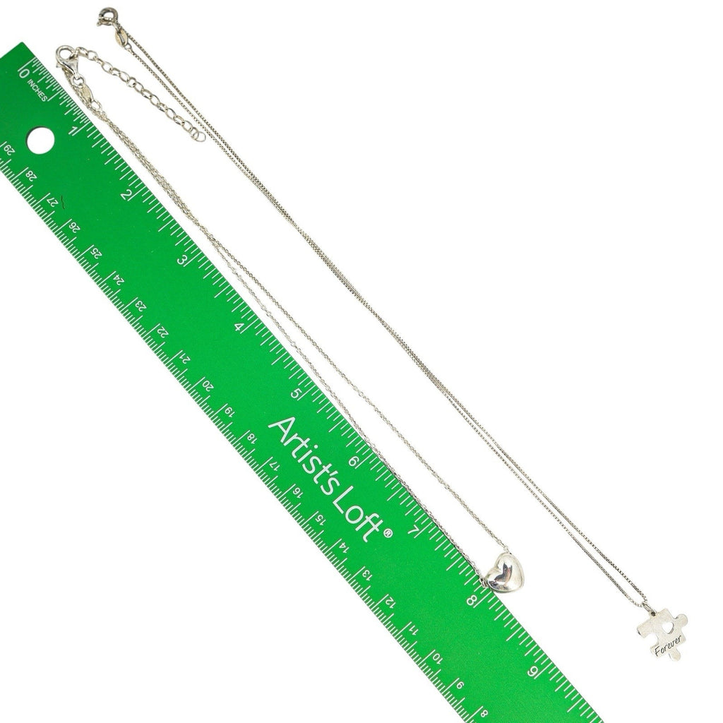 Lot 2 Stackable Layered Necklace Dyadema Puffy Heart 925 Italy “Forever” Puzzle