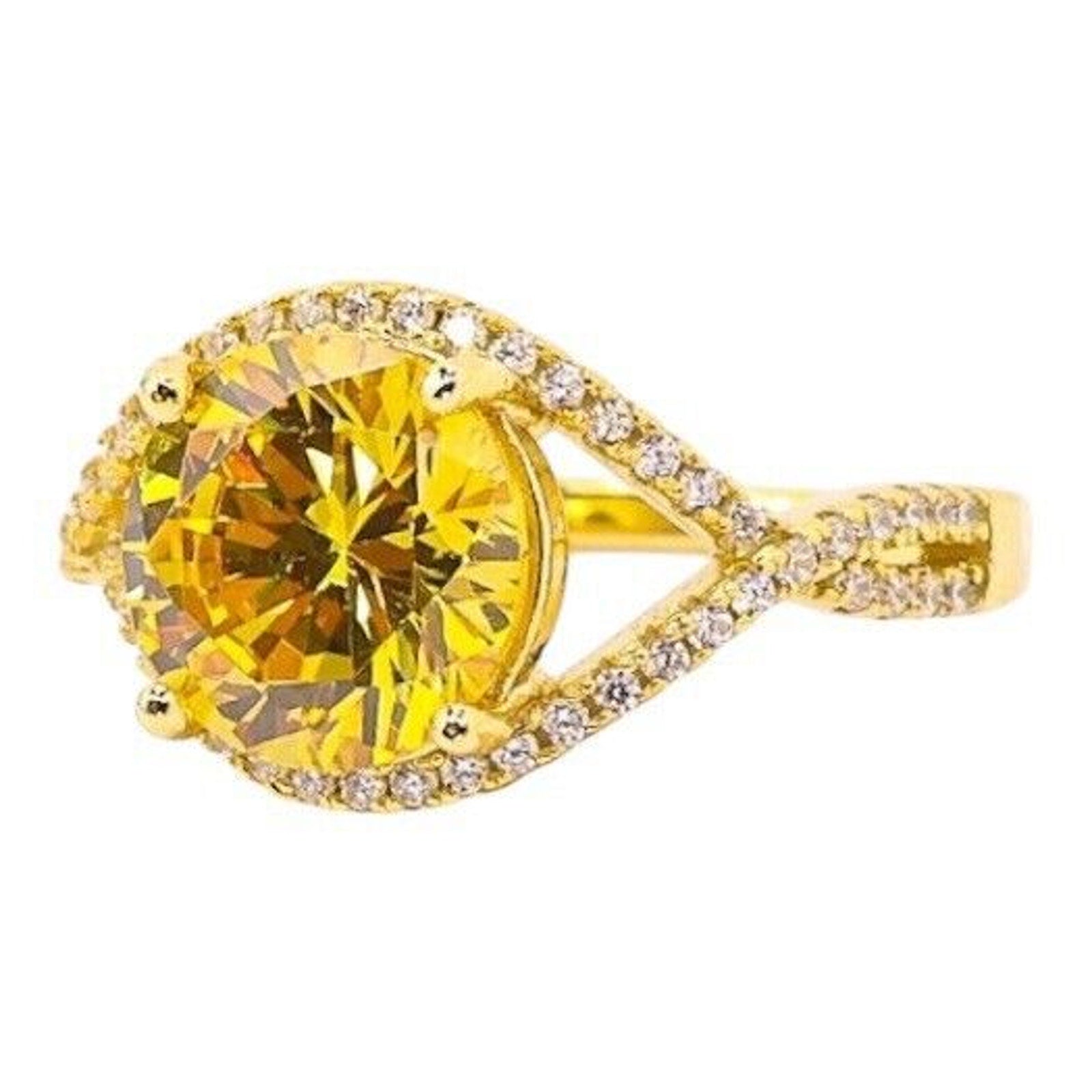 Bold Statement Sterling Silver Cocktail Ring 925 Yellow Round Stone Size 8