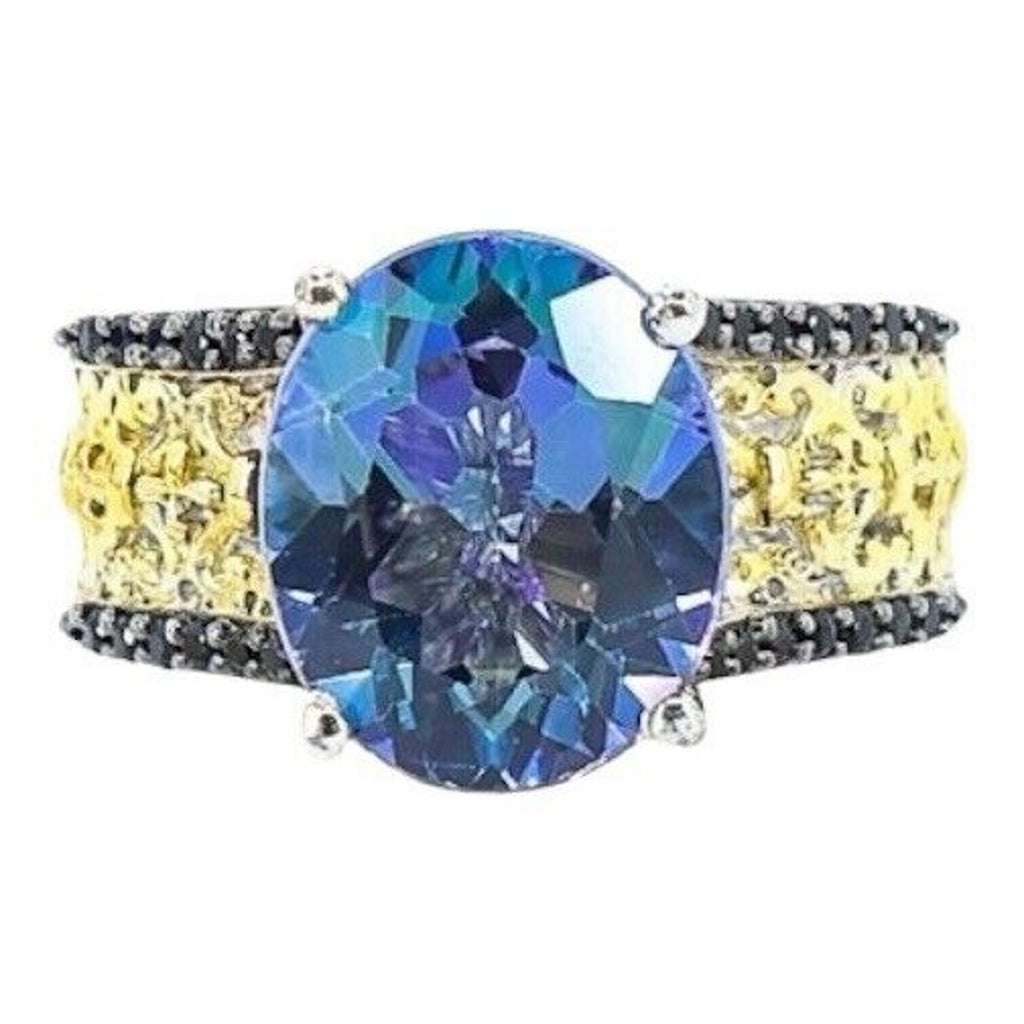 Large Statement Mystic Topaz Sterling Silver Ring STS Chuck Clemency Size 7.5