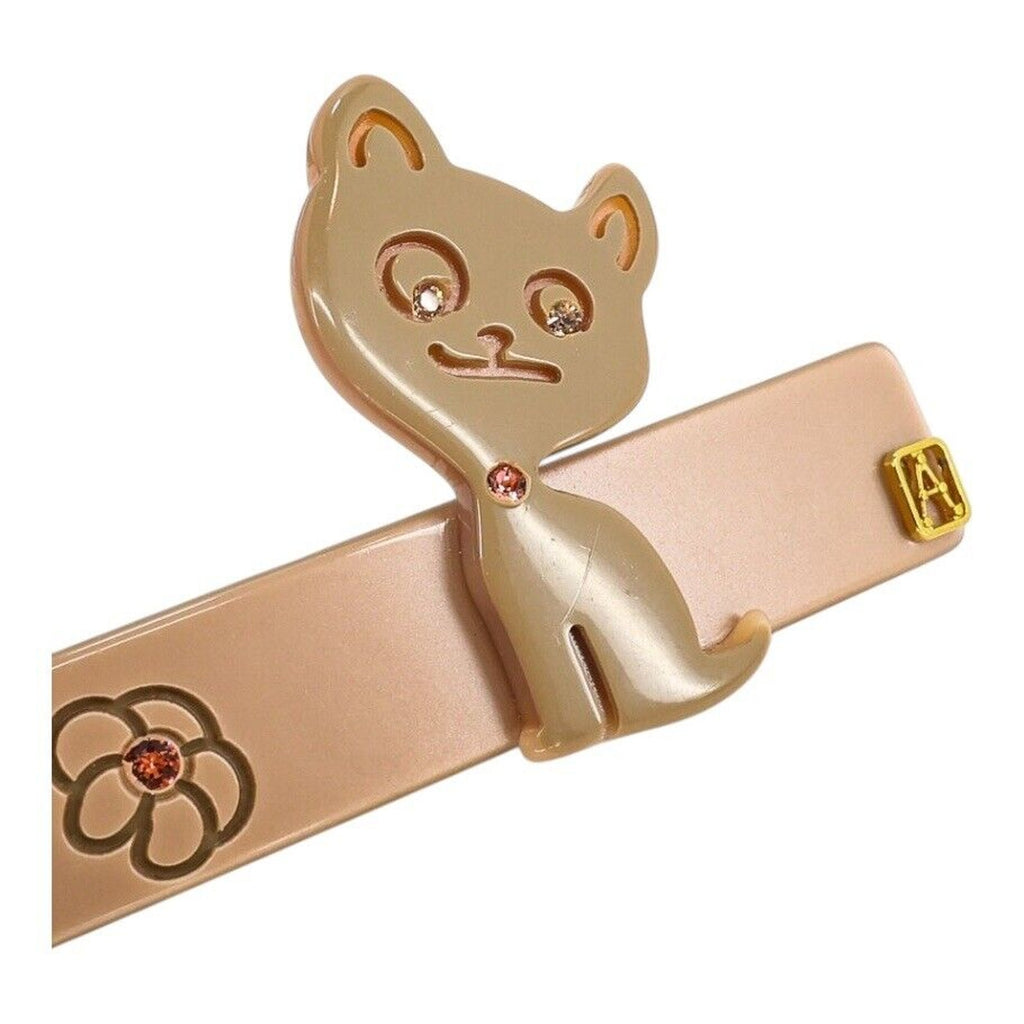 Vintage Alexander De Paris Hair Clip Barrette Rose Beige Lucite Cat With Tag