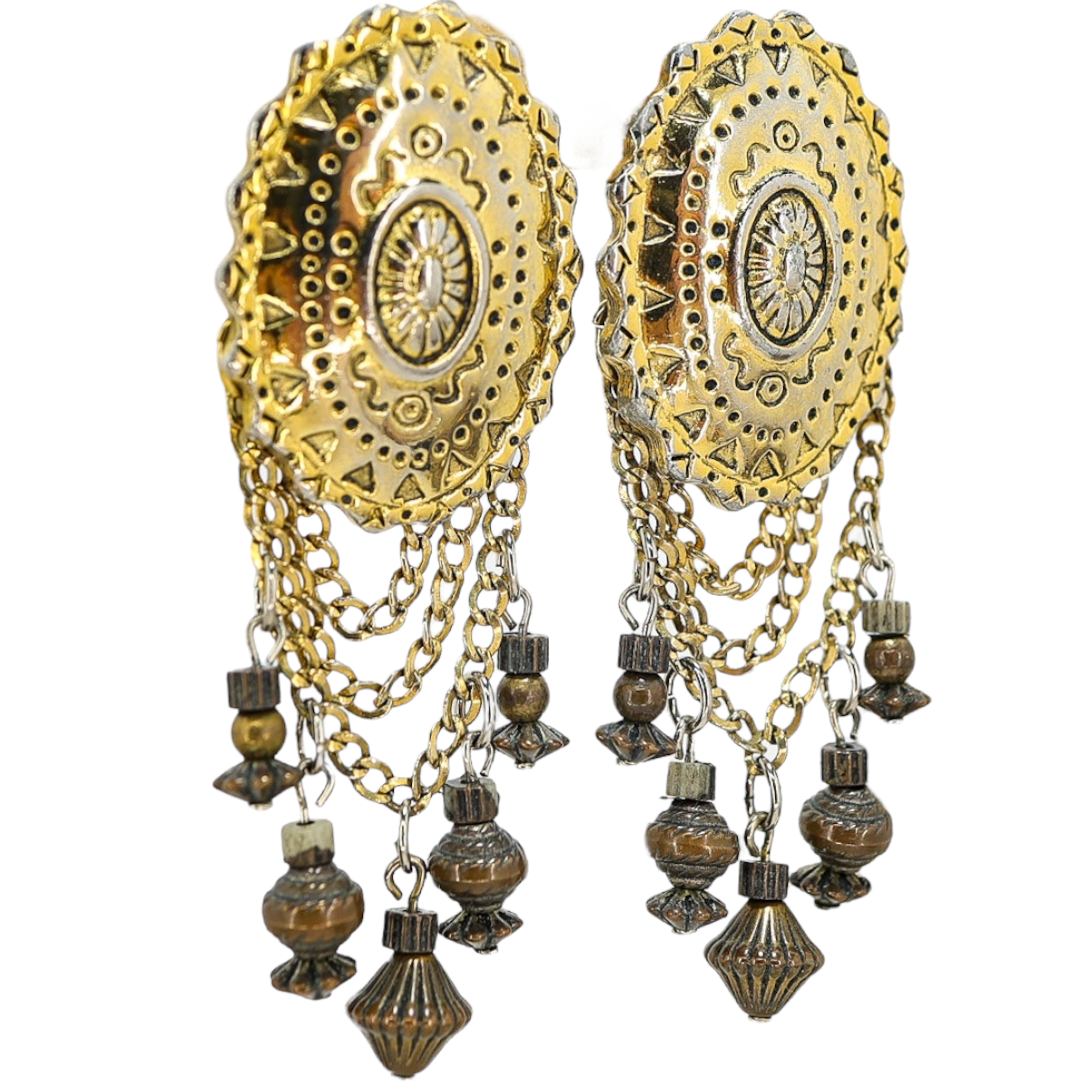 Vintage Ginnie Johansen GJD Clip On Earrings Concho Motif ~3” Boho Chic