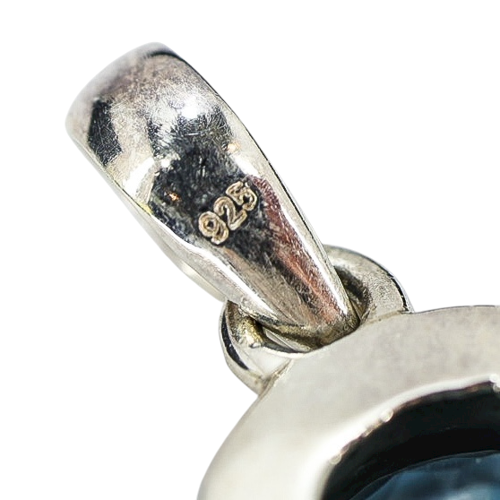 Large Sterling Silver Larimar & Blue Topaz Pendant – 2” x 1.25”