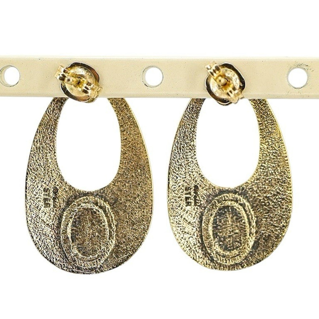 Vintage MCM Wells Sterling Textured Vermeil Australian Opal Earrings Oval Drop