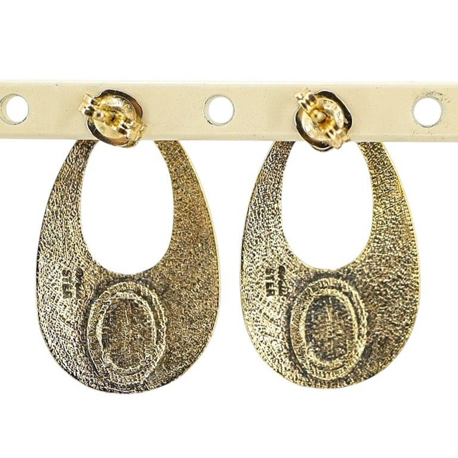 Vintage MCM Wells Sterling Textured Vermeil Australian Opal Earrings Oval Drop