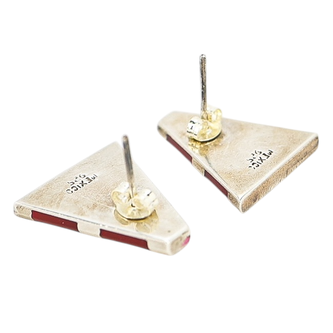 Red Enamel Triangle Sterling Silver Earrings – Mexico Modernist Design