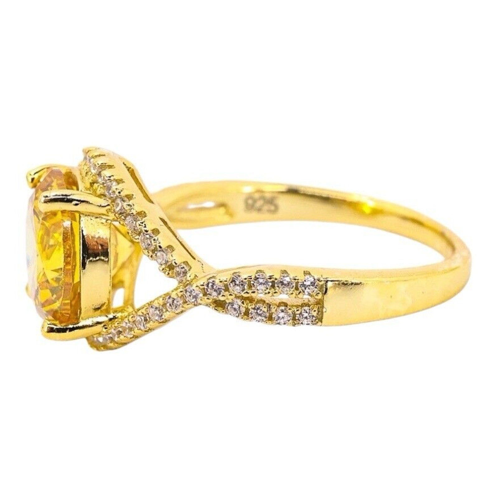 Bold Statement Sterling Silver Cocktail Ring 925 Yellow Round Stone Size 8
