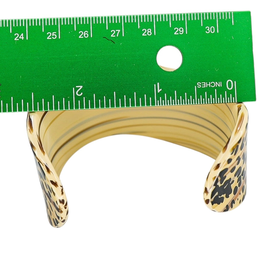 Vintage Retro Cellulose Acetate Wide Cuff Bypass Bracelet Leopard Print Stripes