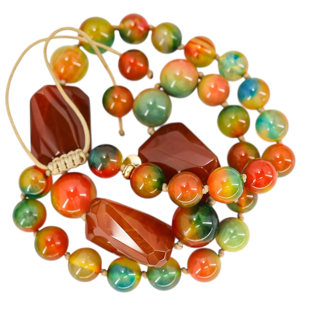 Bold Statement Multicolor Vintage Rainbow Agate Bead Necklace Adjustable Length