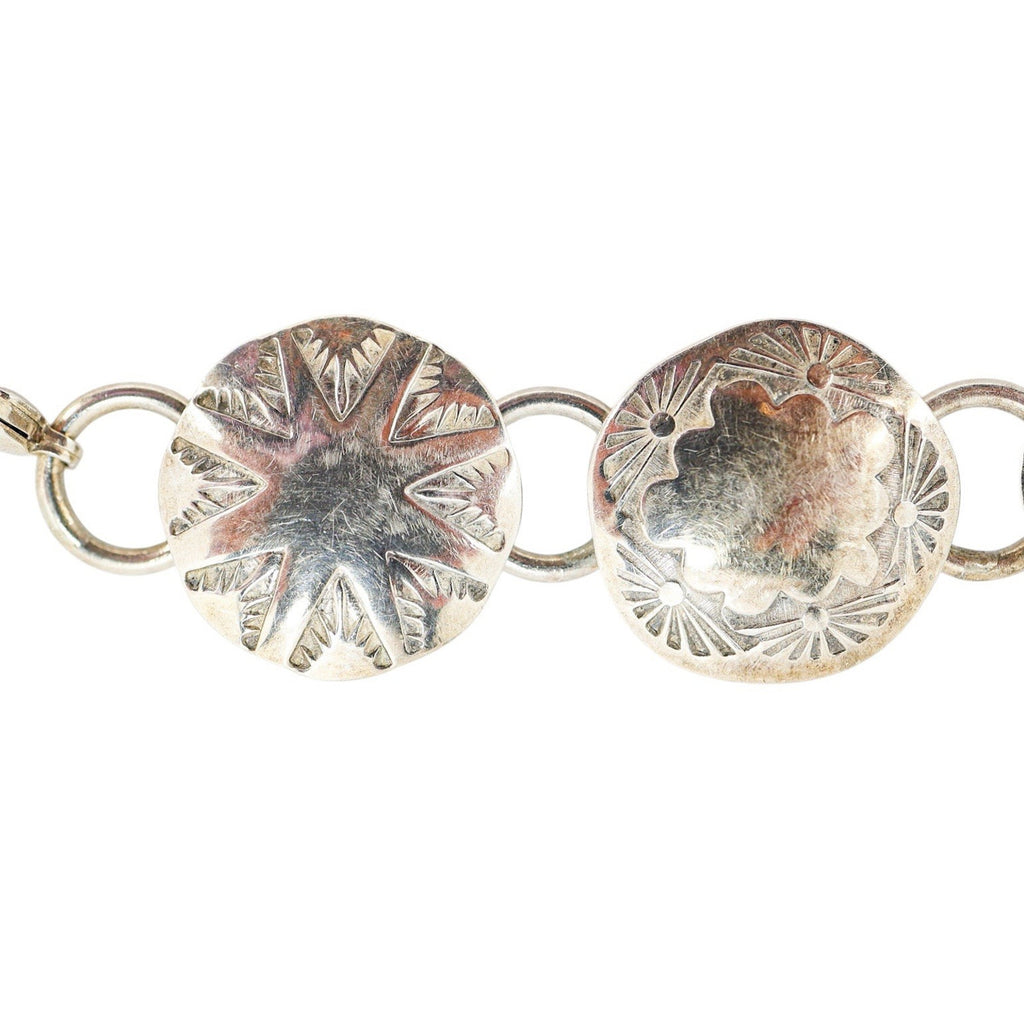 Sterling Silver Concho Bracelet Stamped Each Link Lobster Clasp Starburst 19.8g