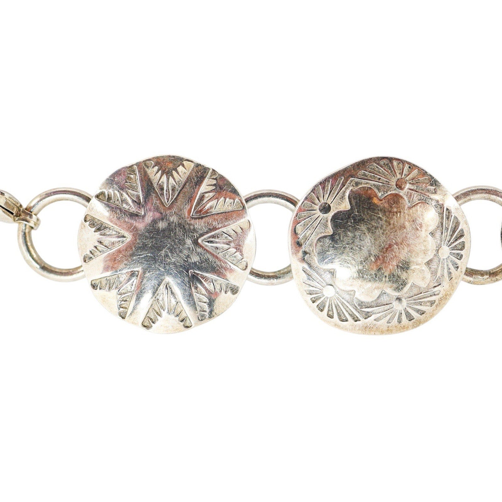 Sterling Silver Concho Bracelet Stamped Each Link Lobster Clasp Starburst 19.8g