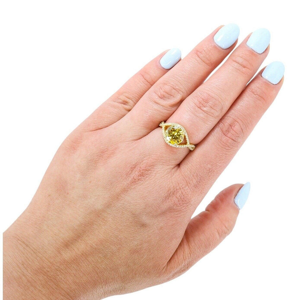 Bold Statement Sterling Silver Cocktail Ring 925 Yellow Round Stone Size 8
