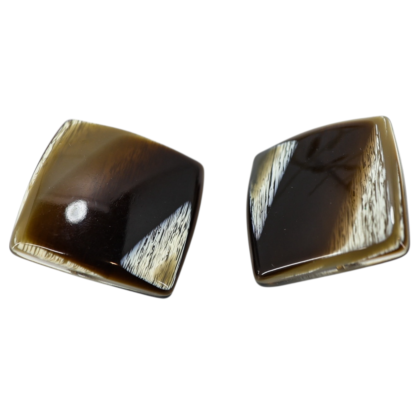 Faux Horn Square Lucite Clip On Earrings High Gloss MCM Style