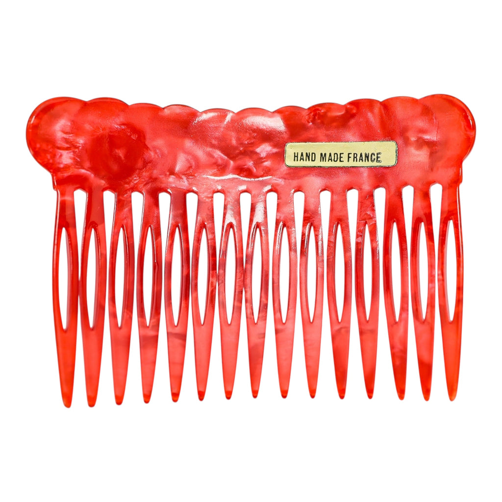 Vintage Handmade French Red Hair Combs – Marbled Cellulose Acetate, Set of 2