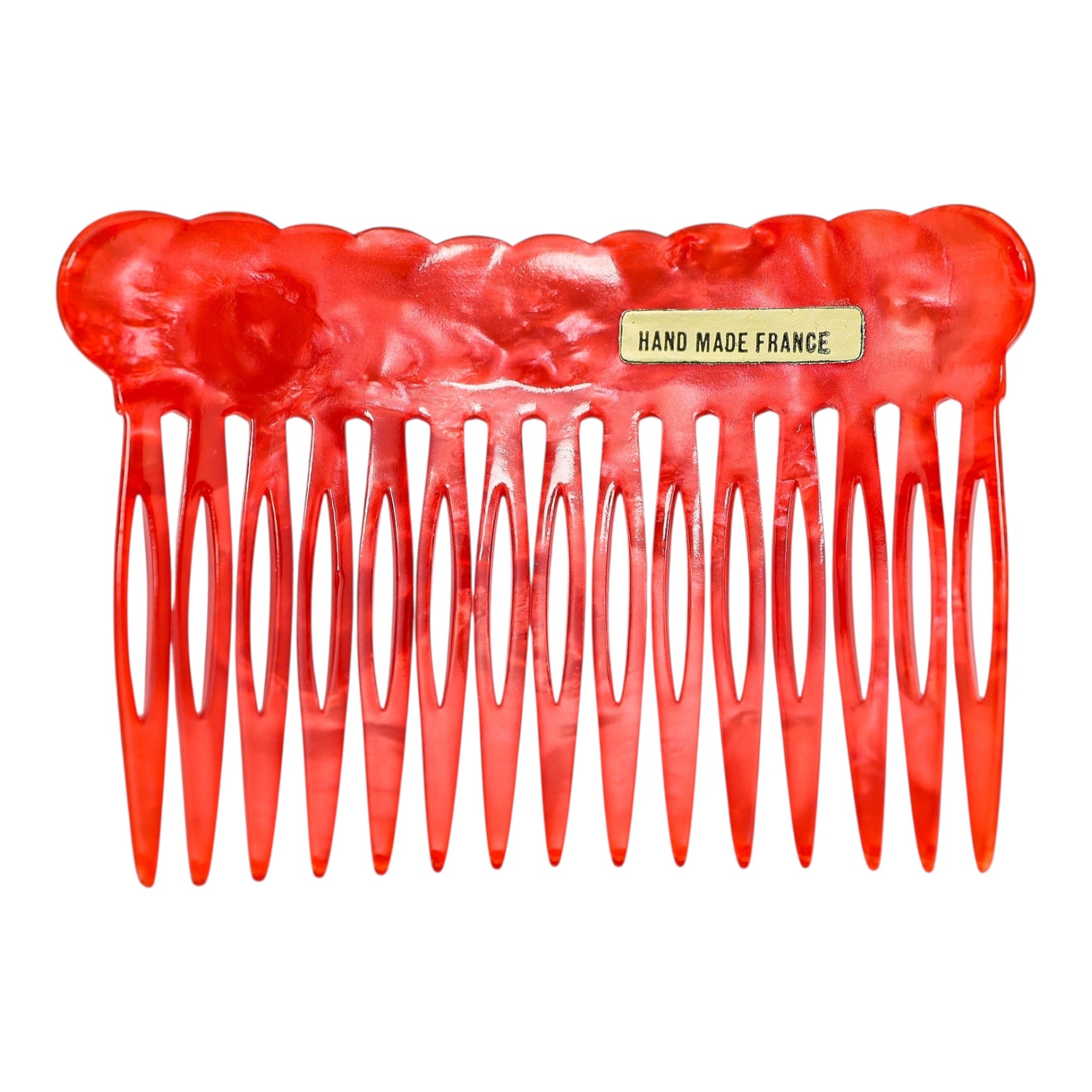 Vintage Handmade French Red Hair Combs – Marbled Cellulose Acetate, Set of 2