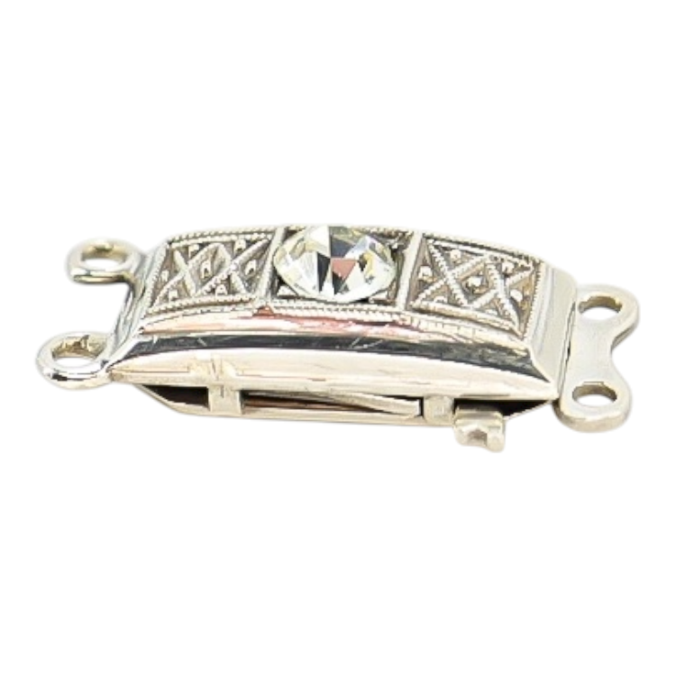 Vintage European 835 Silver Box Clasp with Faceted Crystal – 2-Strand Art Deco Style