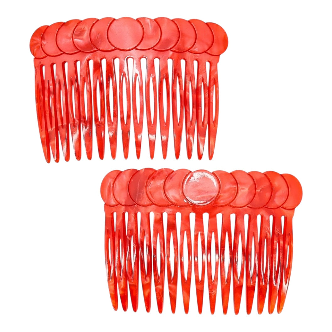 Vintage Handmade French Red Hair Combs – Marbled Cellulose Acetate, Set of 2