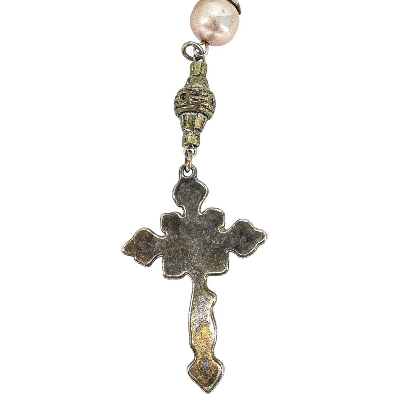 Vintage Large Display Ceremonial Ornate Rosary Faux Pearl & Crackle Glass Beads