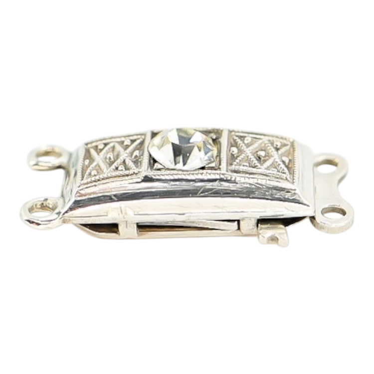 Vintage European 835 Silver Box Clasp with Faceted Crystal – 2-Strand Art Deco Style