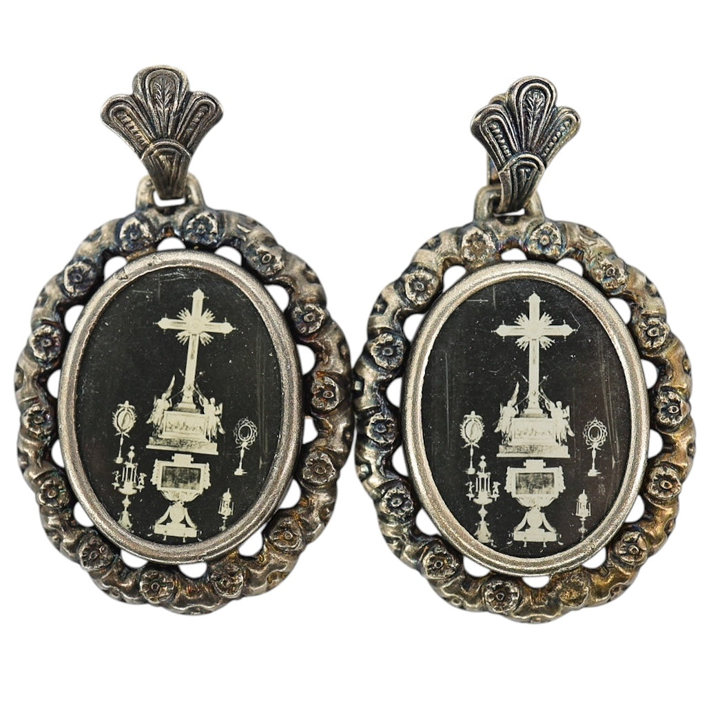 Antique Catholic Devotional Photo Brooches / Pendants - Set Of 2