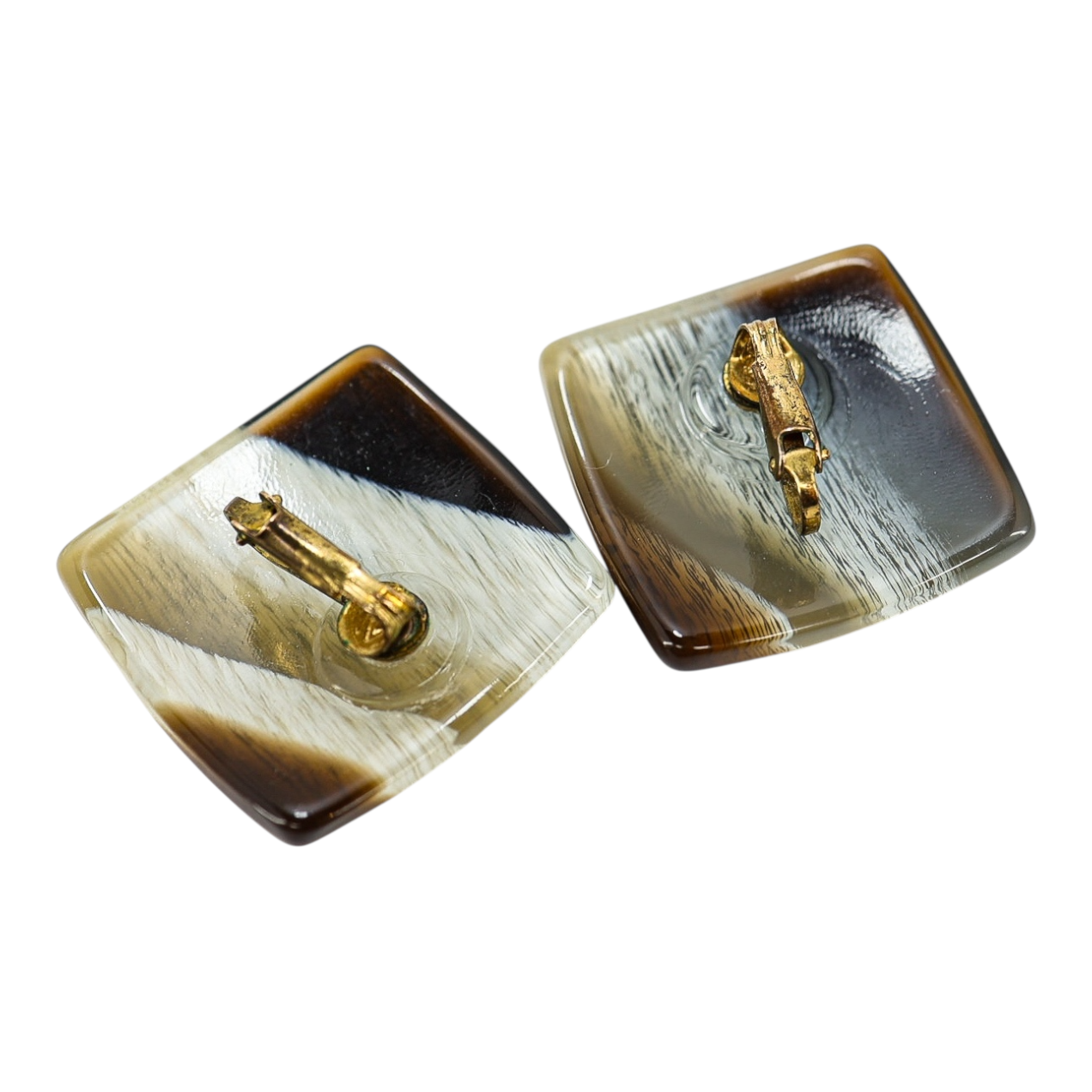 Faux Horn Square Lucite Clip On Earrings High Gloss MCM Style