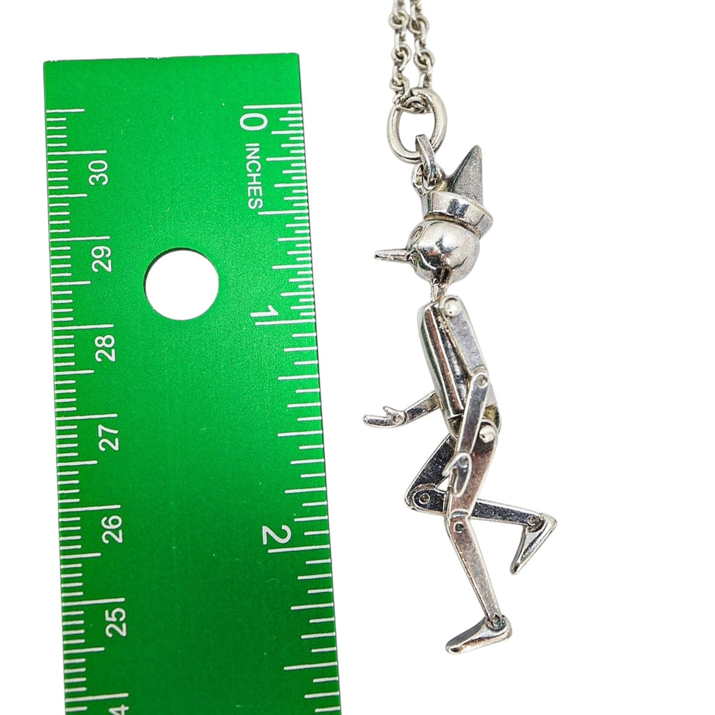 Vintage Sterling Silver Articulated Pinocchio Puppet Pendant Necklace