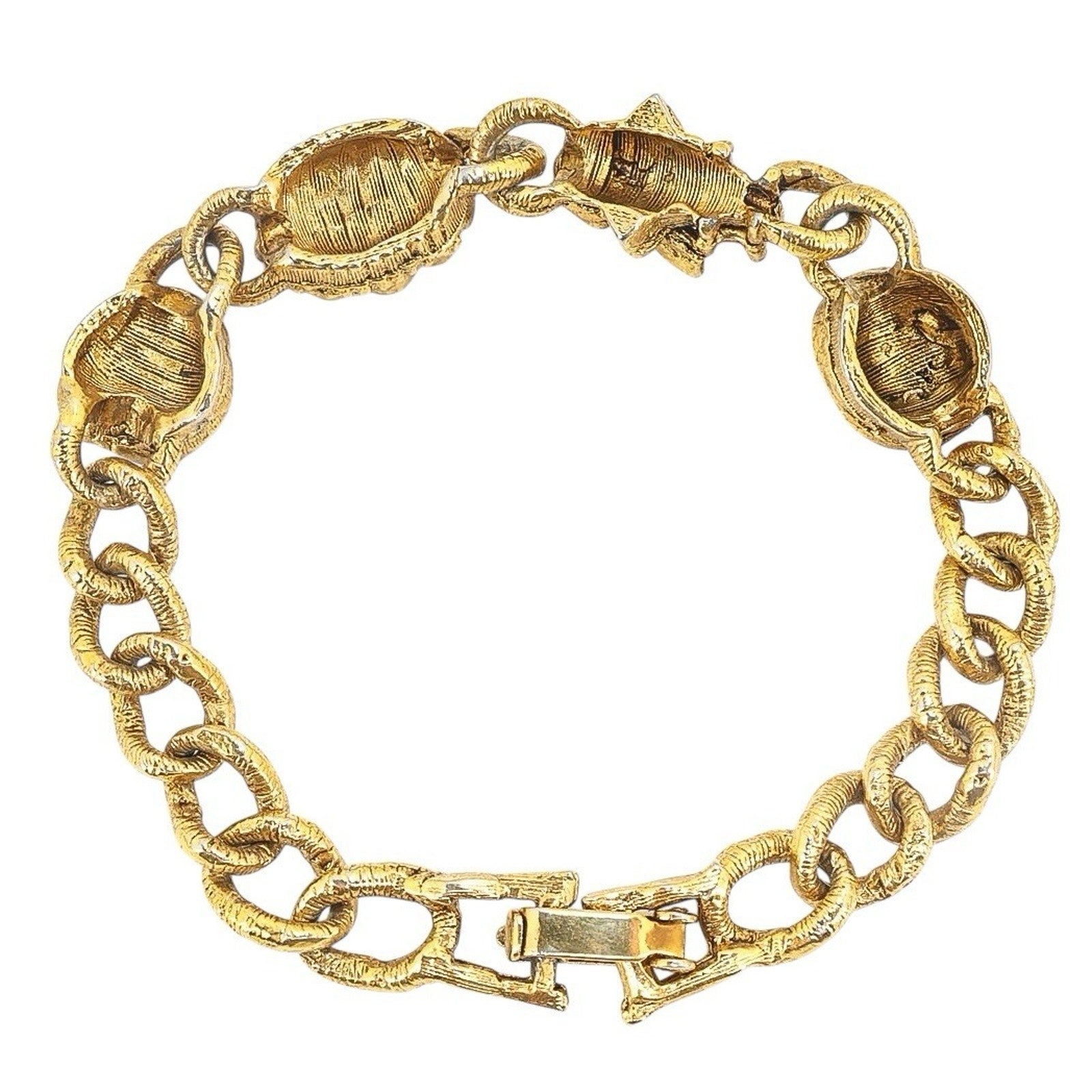 Vintage Gold-Tone Link Bracelet w Insect & Floral Charms Victorian Revival 7.5”