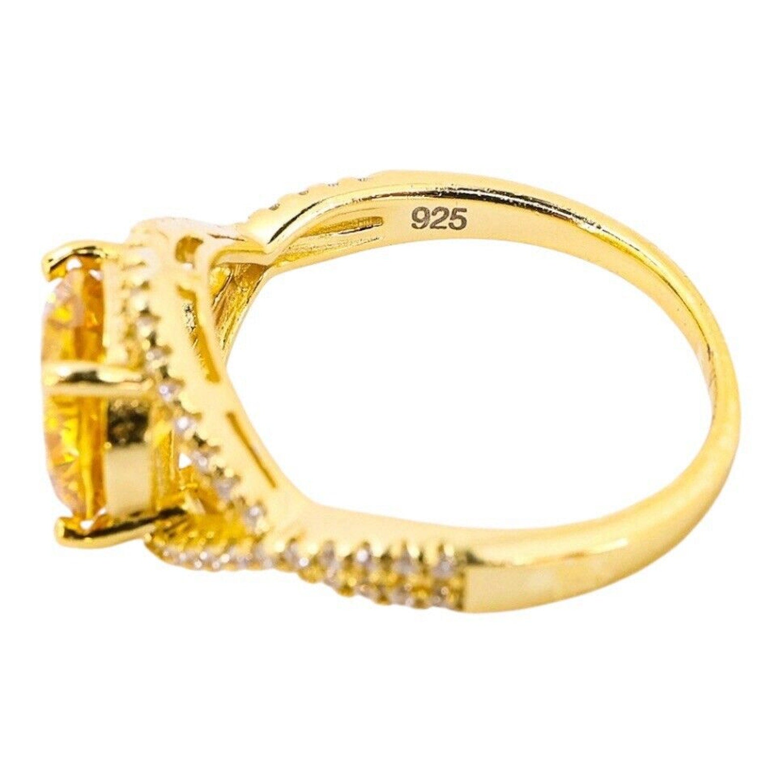 Bold Statement Sterling Silver Cocktail Ring 925 Yellow Round Stone Size 8