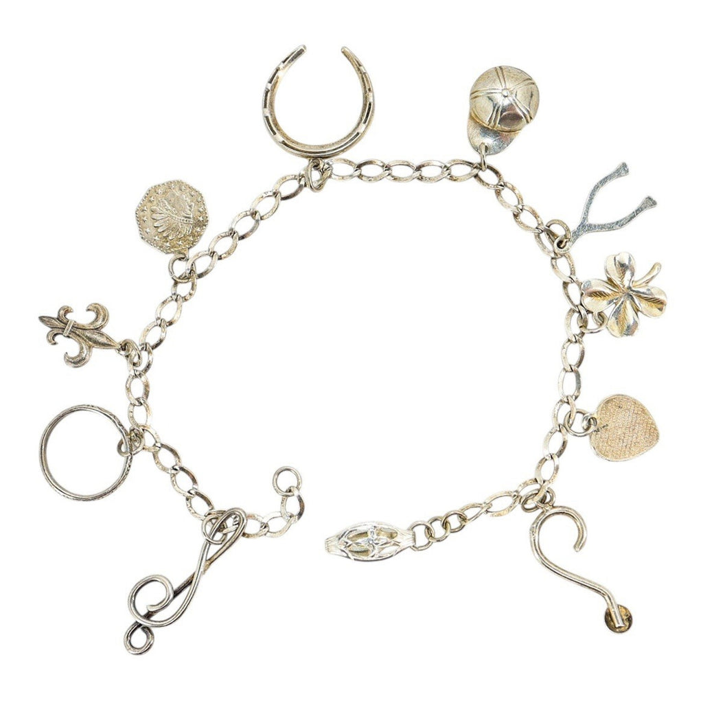 Vintage Sterling Silver Charm Bracelet Musical Sports Love Faith Lucky Symbols