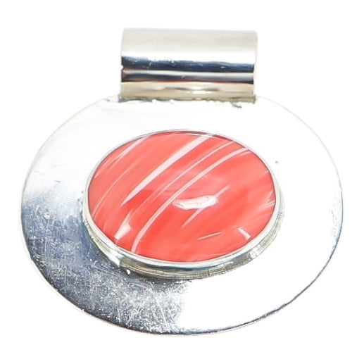 Vintage Sterling Modernist Pendant with Natural Pink Conch Shell Cabochon