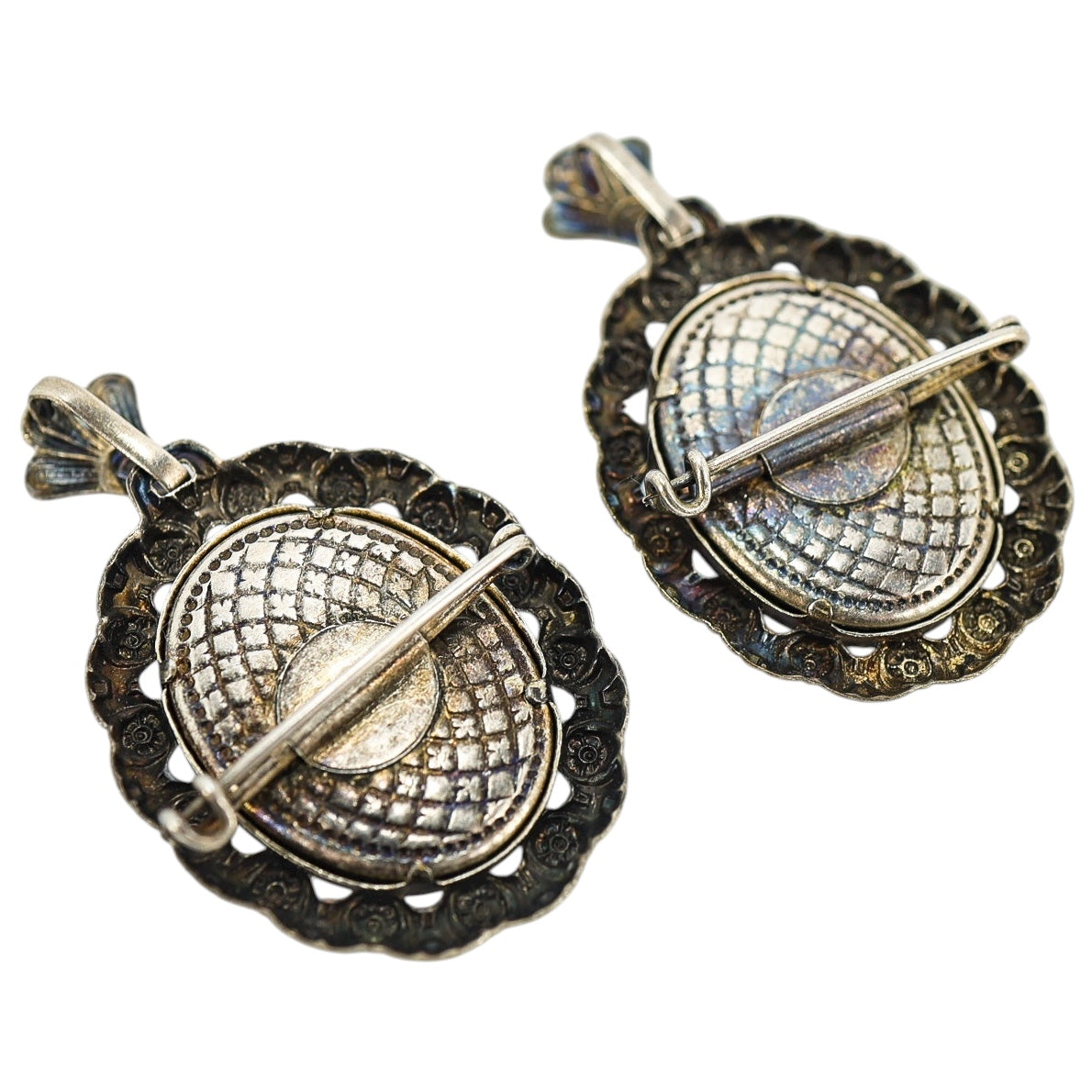 Antique Catholic Devotional Photo Brooches / Pendants - Set Of 2