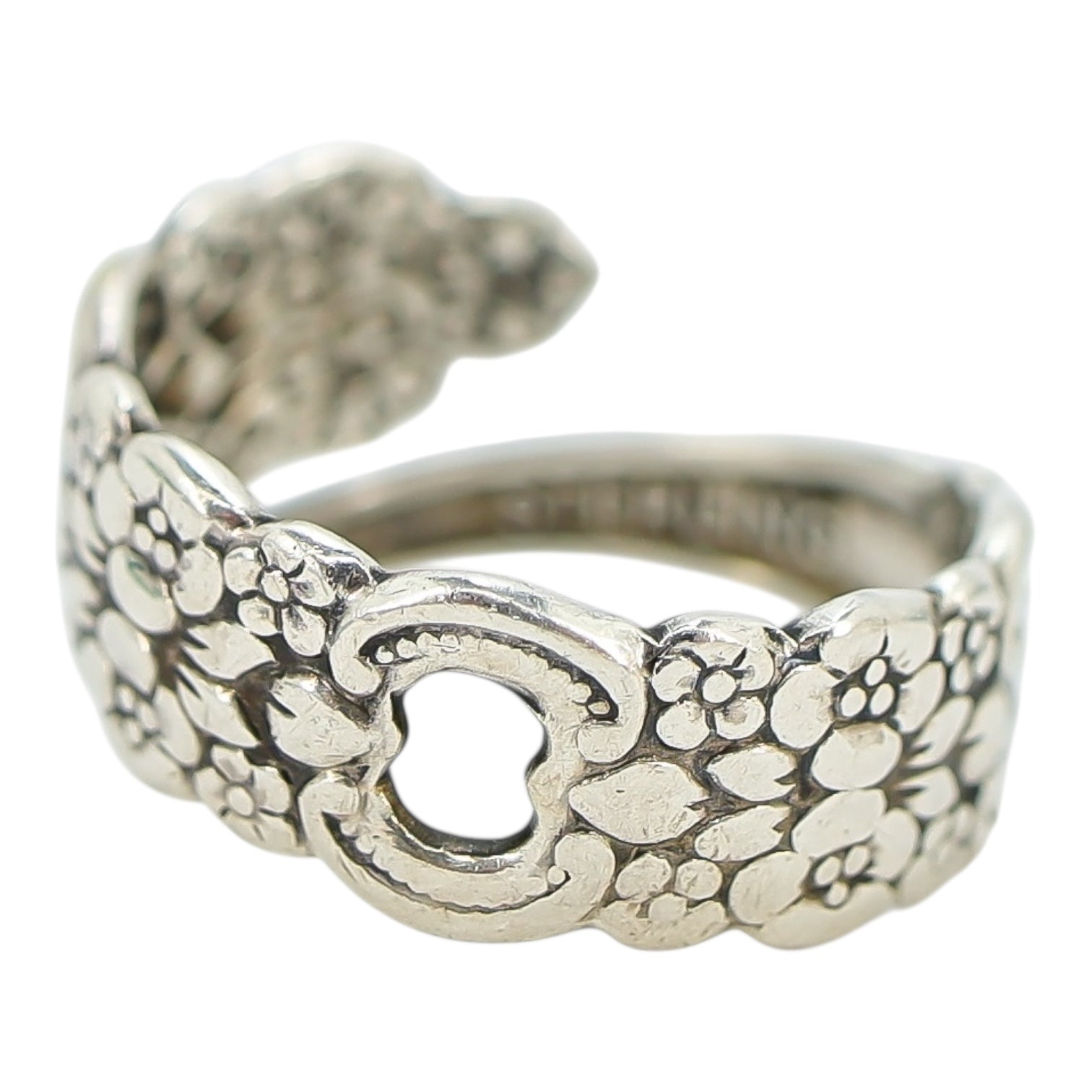 Vintage Sterling Silver Openwork Filigree Bypass Ring Size 8 Ornate Floral Design
