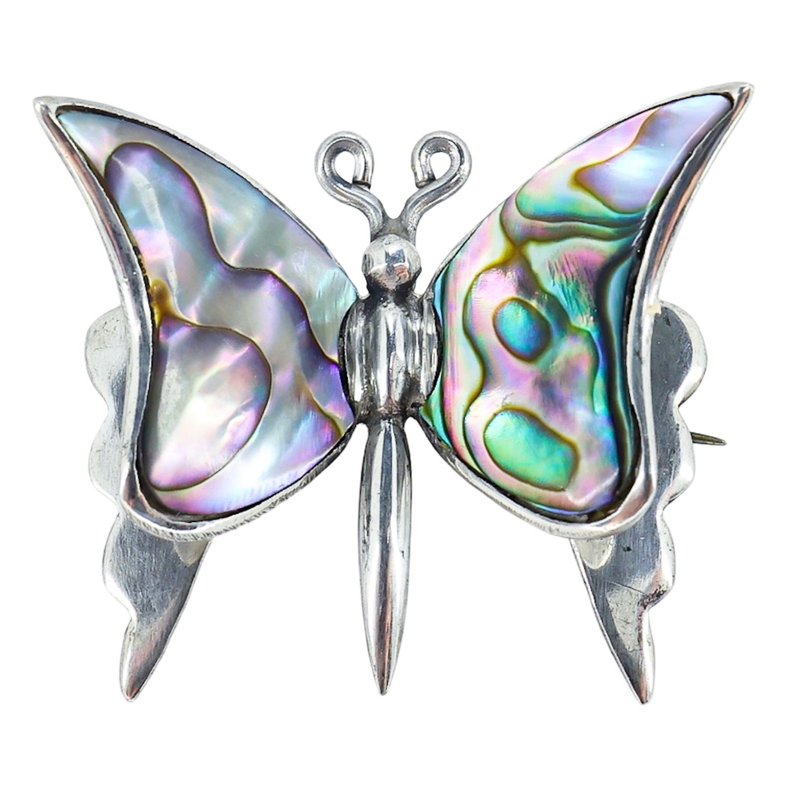 Abalone Butterfly Brooch Vintage Taxco Sterling Silver 3D Eagle #3 “FC” Mark