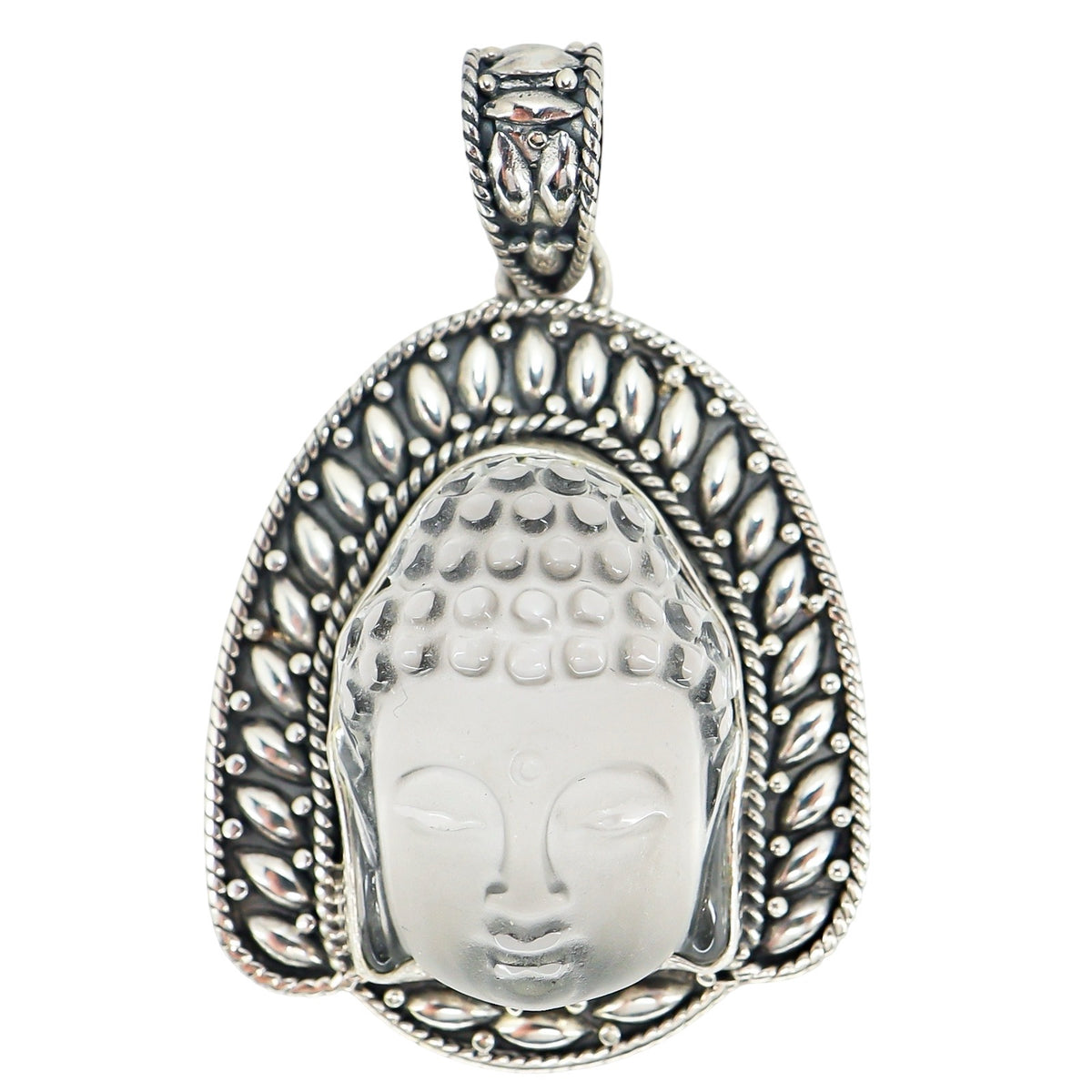 Samuel B. Sculptural Rock Crystal Buddha Sterling Silver Pendant Balinese Style
