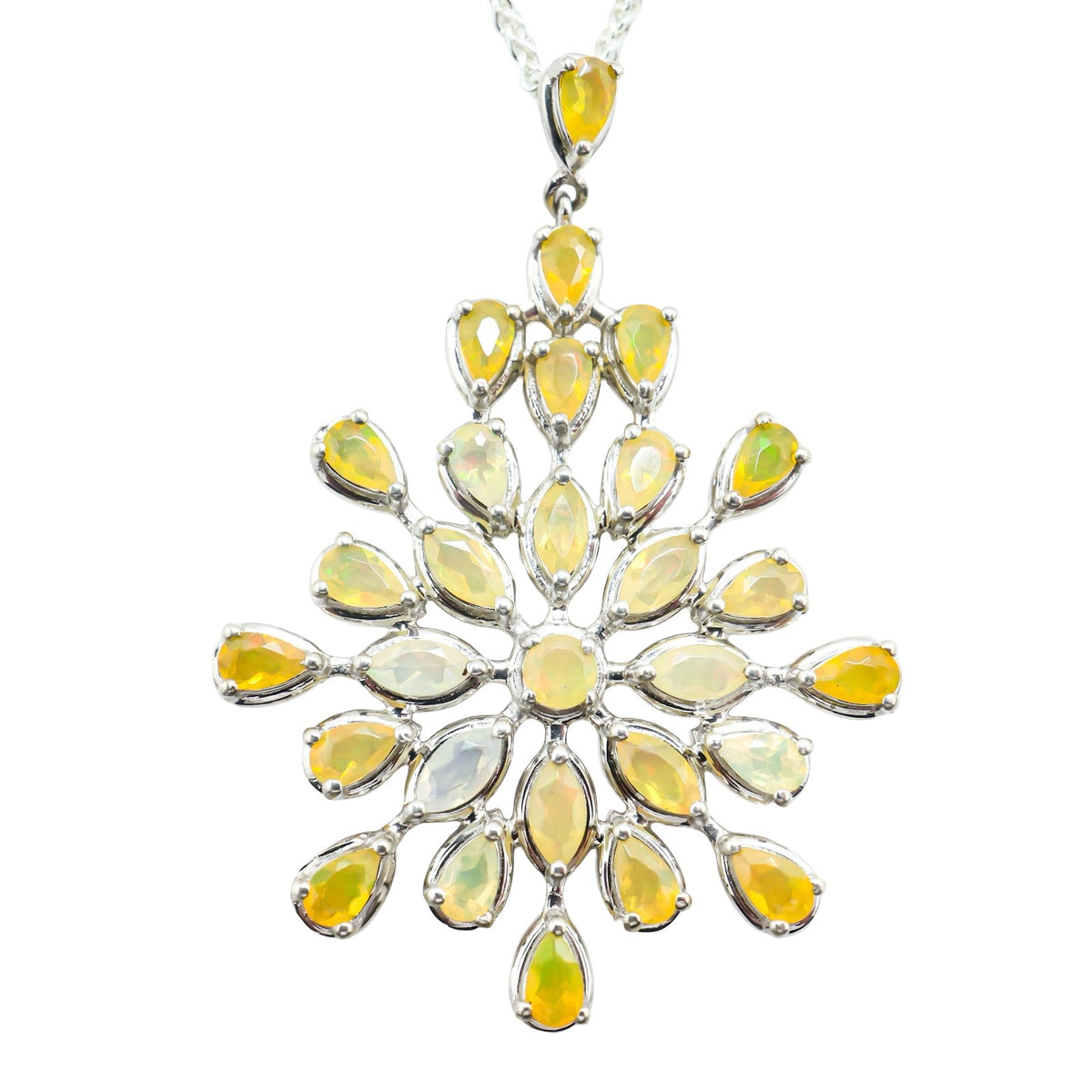 925 BBJ Yellow Ethiopian Opal Pendant Necklace - Starburst - Statement