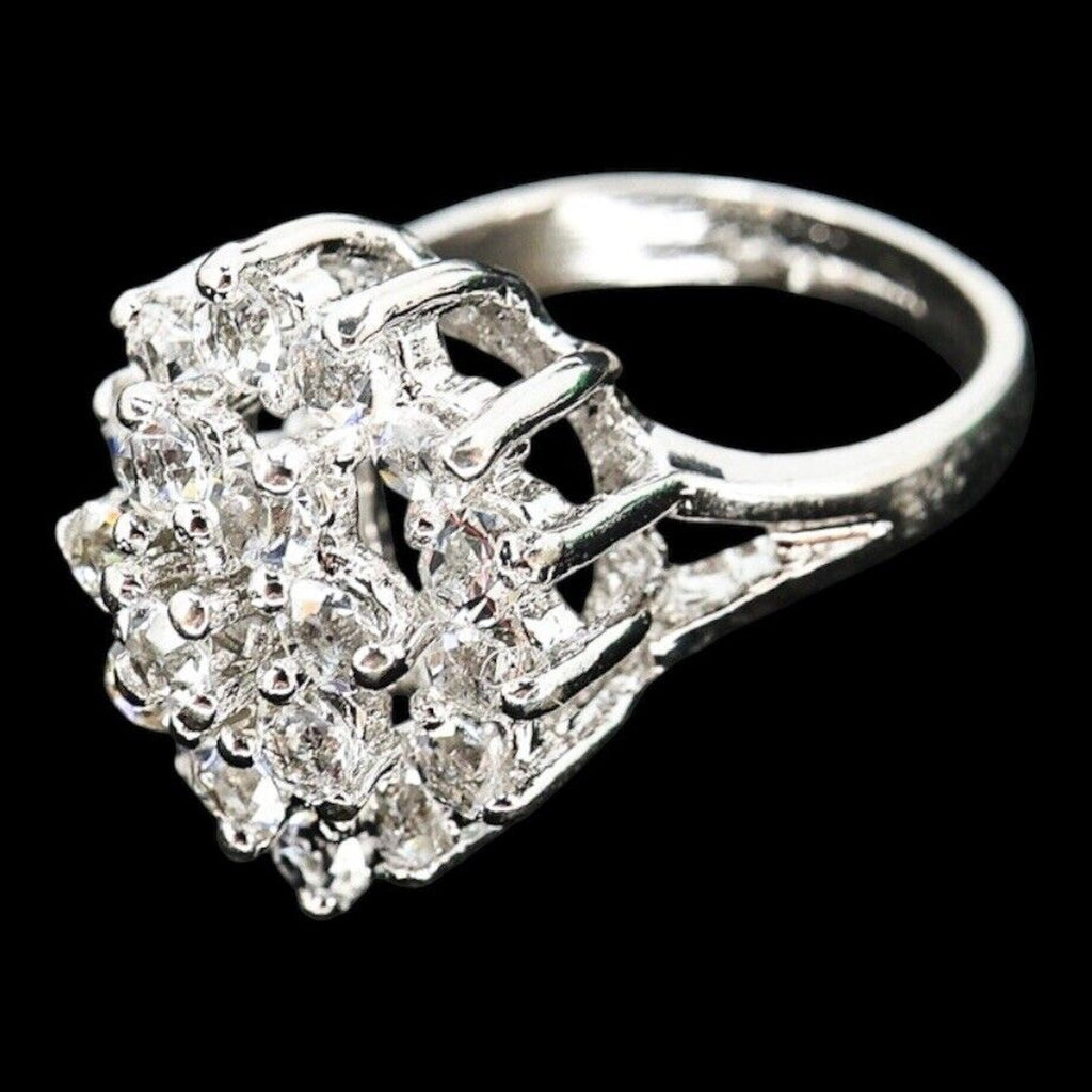 Vintage Uncas Mfg Sterling Silver Cubic Zirconia Cluster Ring Size 6 Excellent