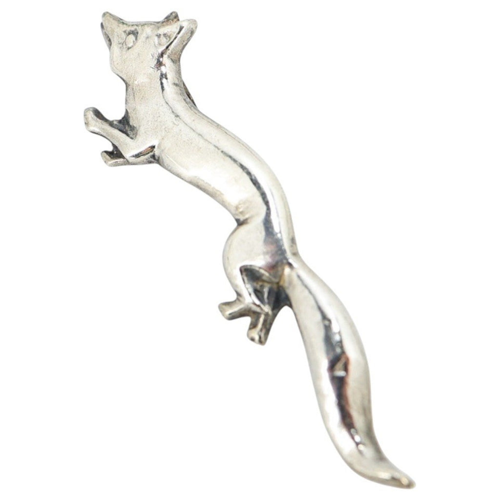 Vintage MCM Handmade Sterling Fox Brooch Silver Mexico Stamp C-Clasp 2.5” 1950s