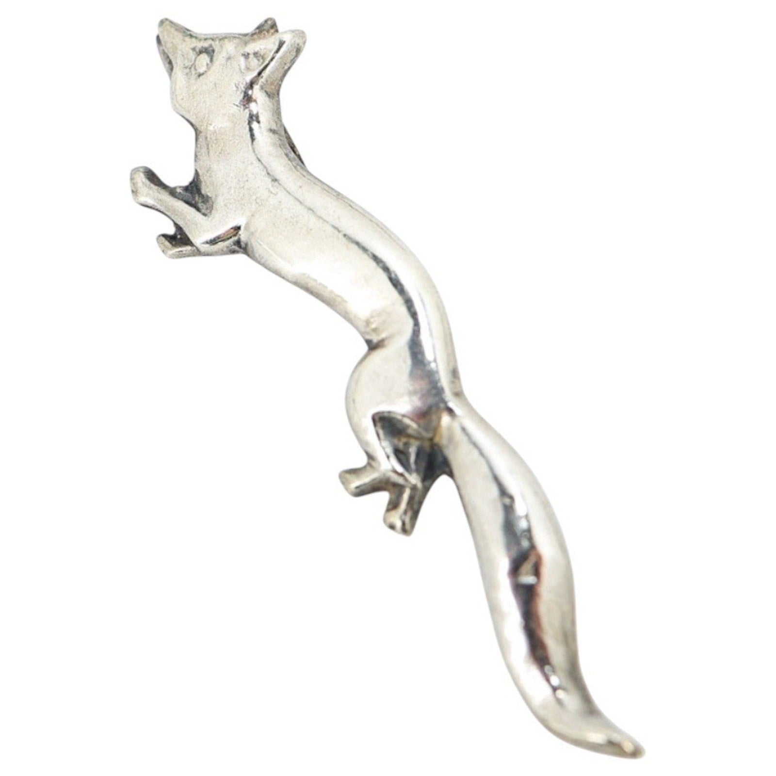 Vintage MCM Handmade Sterling Fox Brooch Silver Mexico Stamp C-Clasp 2.5” 1950s