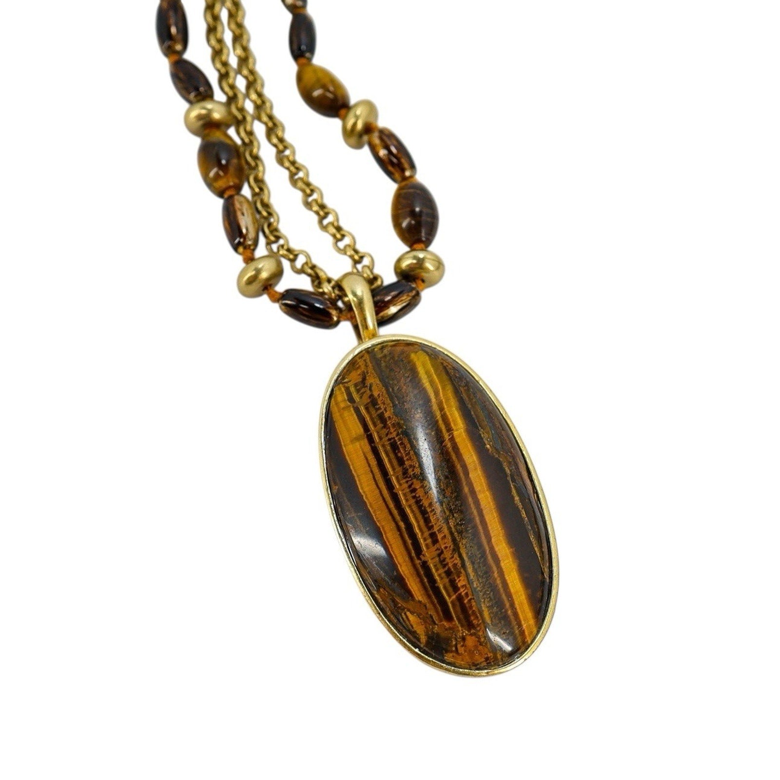 Signed Monet Statement Goldtone And Tiger Eye Necklace With Detachable Pendant